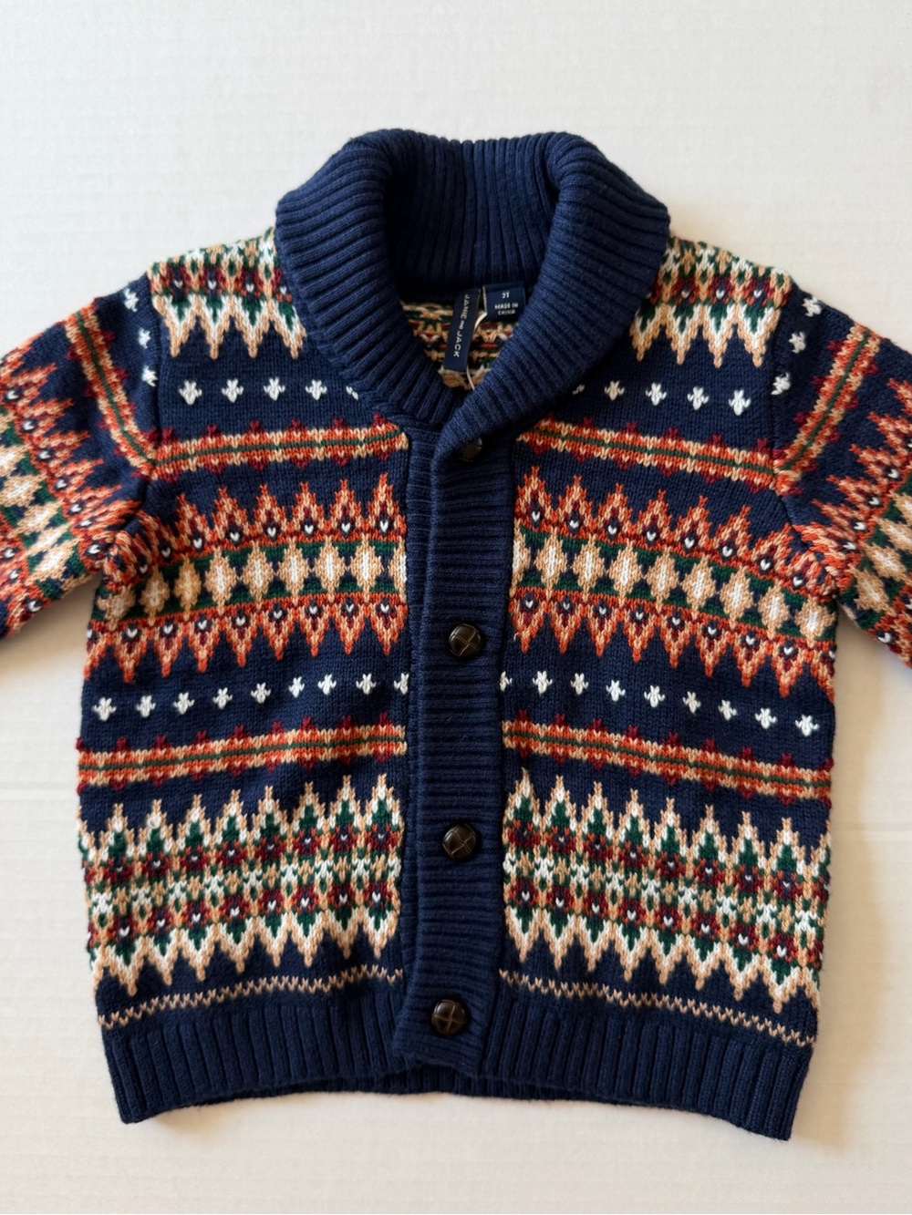 Janie and Jack 2T NWT Fair Isle Shawl Collar Cardigan Sweater Navy